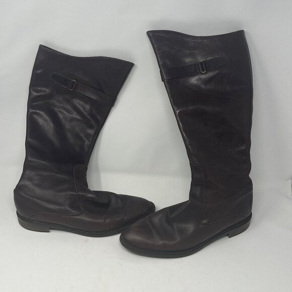 DAVOS Gomma tall riding boots 10 women brown leather equestrian - Picture 1 of 11